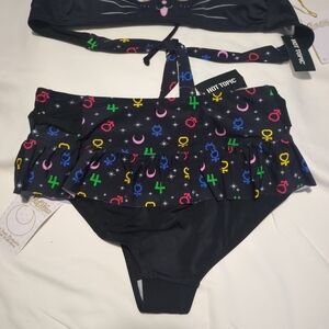 Hot Topic Kids' Black Sailor Moon, cat ears Print Swimsuit dize medium